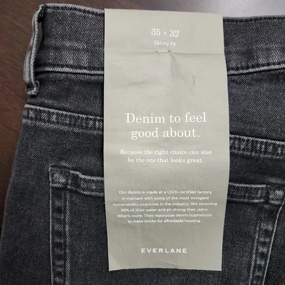 NWT Everlane The Skinny Fit Washed Black Jean Size 35x32